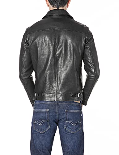 Replay Men's Leather Jacket, 010 Black, XXL: Buy Online at